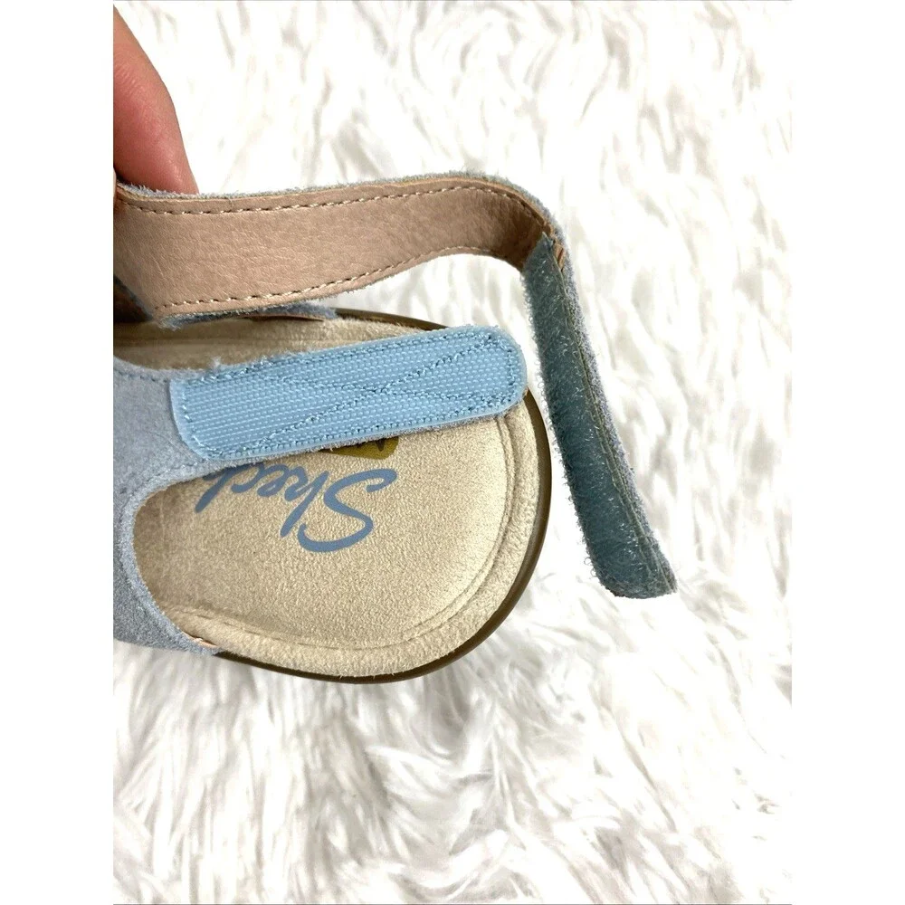 Skechers Memory Foam Womens Wedge Sandals Size 8 Blue Sky Suede Slingback - Picture 6 of 12